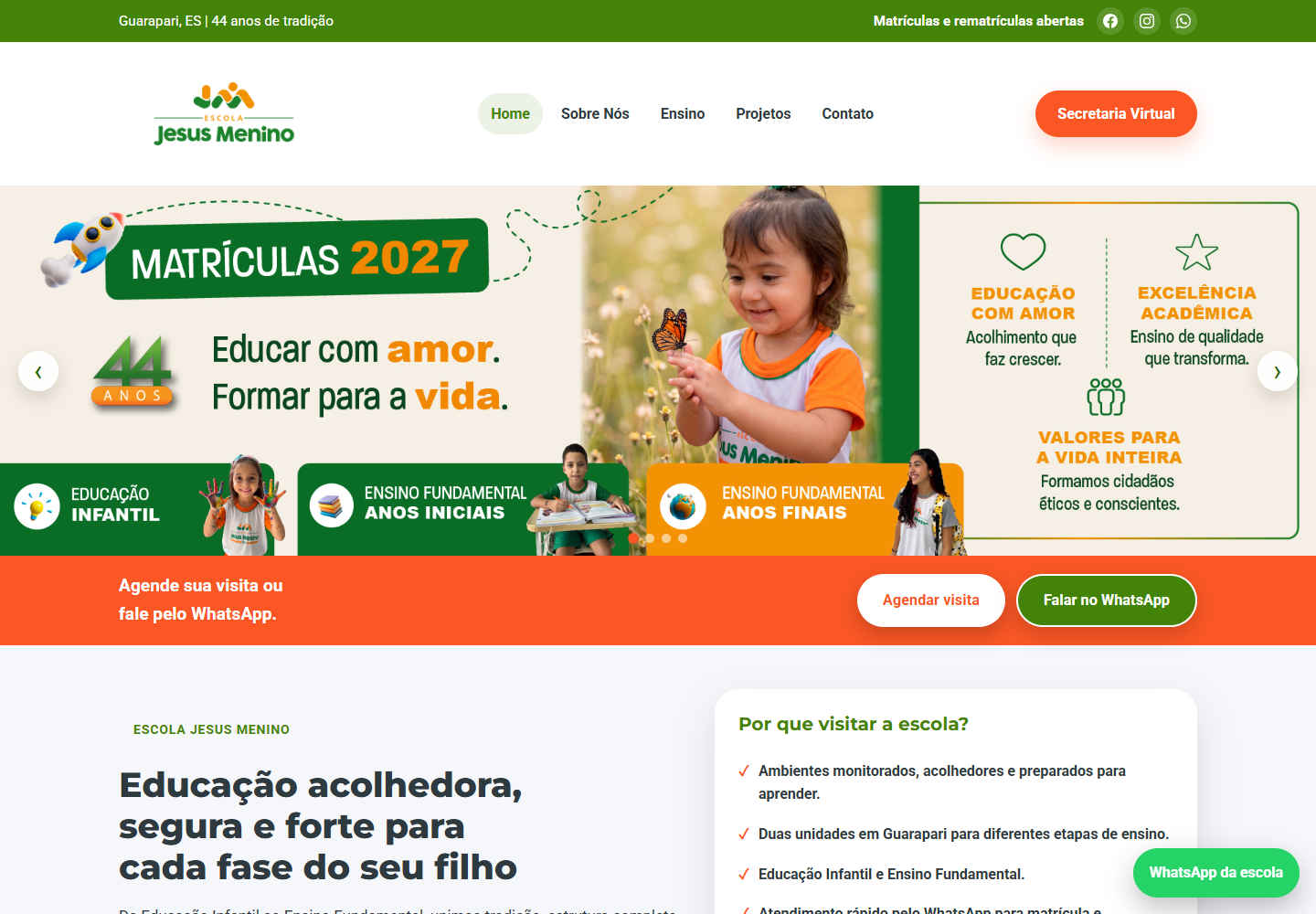 Recorte do site Escola Jesus Menino